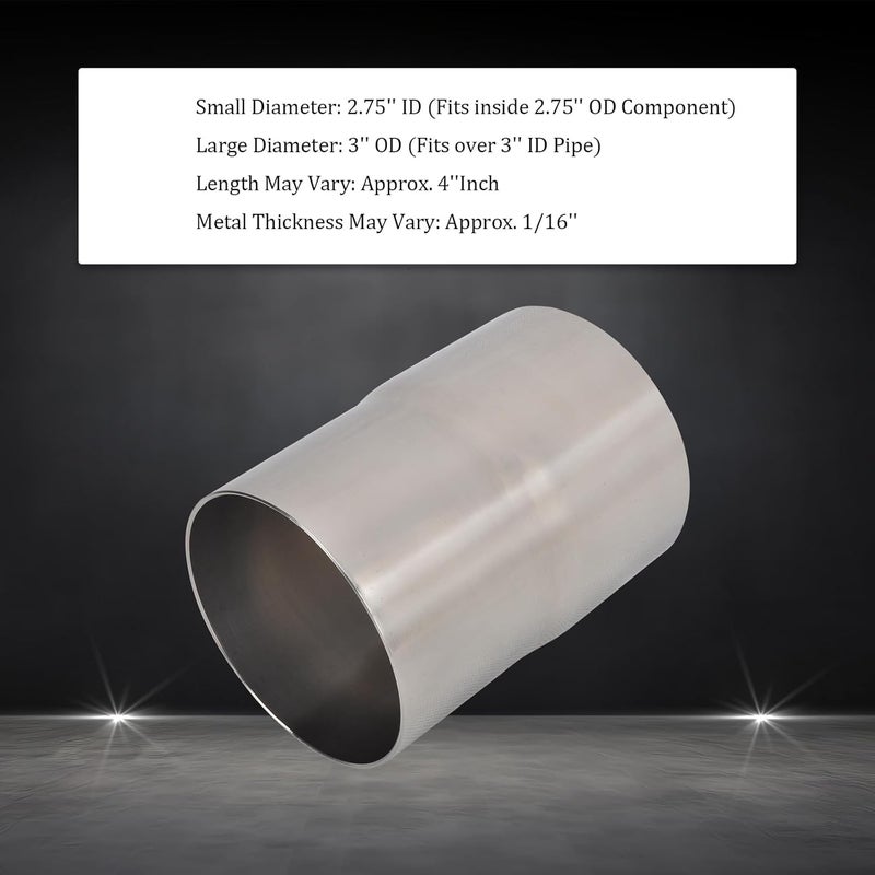 SSN Exhaust Pipe Reducer Component Adapter 2.75 Inch ID to 3.0 Inch OD Polished 304 Stainless Steel Universal ID 2.75" to OD 3.0" Exhaust Pipe Reducer Adapter 4 Inch Length-Pair 2 Pcs - Image 3